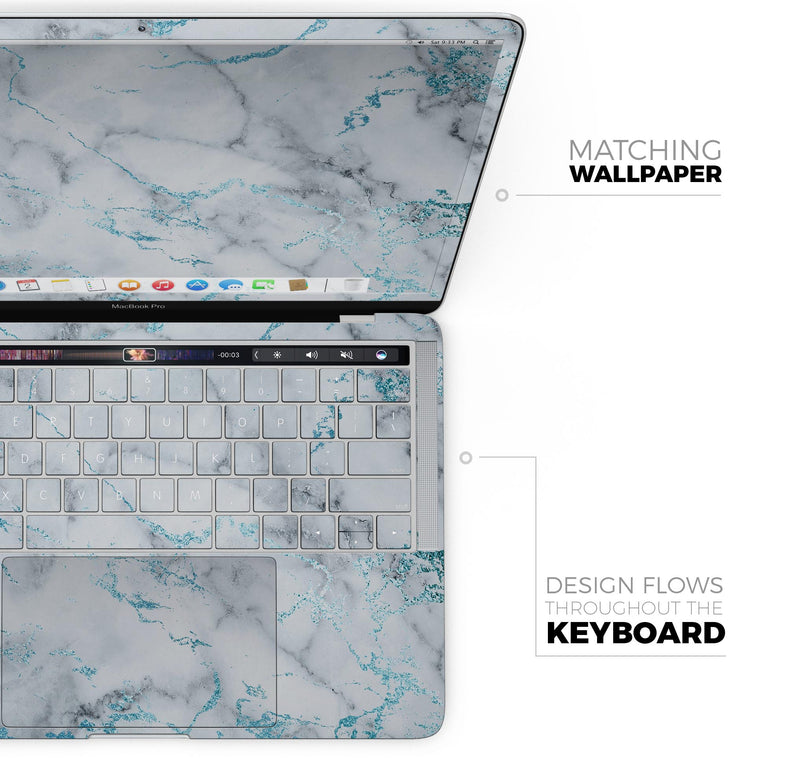 Marble & Digital Blue Frosted Foil V4 - Skin Decal Wrap Kit Compatible with the Apple MacBook Pro, Pro with Touch Bar or Air (11", 12", 13", 15" & 16" - All Versions Available)