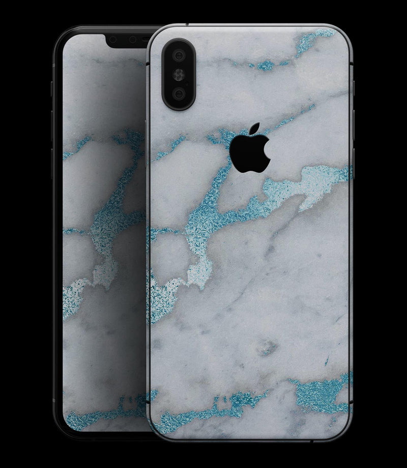 Marble & Digital Blue Frosted Foil V1 - iPhone XS MAX, XS/X, 8/8+, 7/7+, 5/5S/SE Skin-Kit (All iPhones Avaiable)
