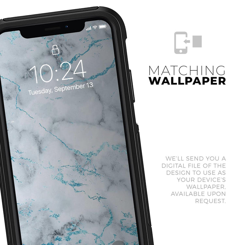 Marble & Digital Blue Frosted Foil V4 - Skin Kit for the iPhone OtterBox Cases