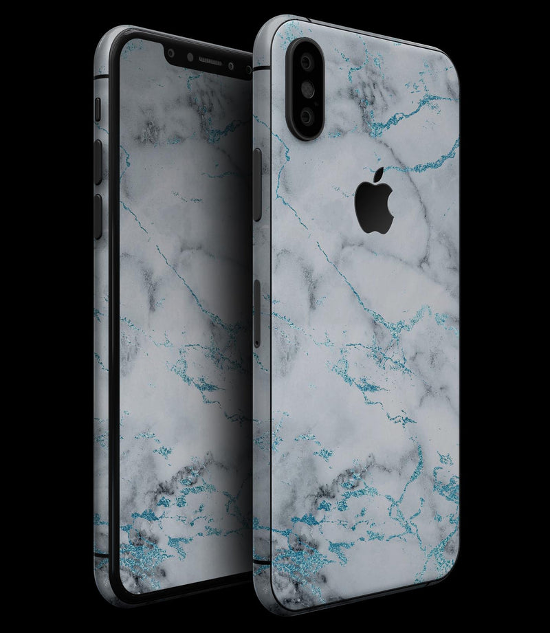 Marble & Digital Blue Frosted Foil V4 - iPhone XS MAX, XS/X, 8/8+, 7/7+, 5/5S/SE Skin-Kit (All iPhones Avaiable)
