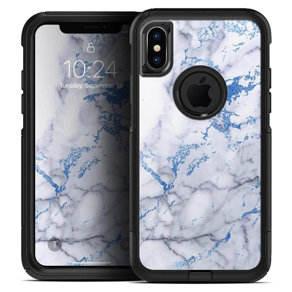 Marble & Digital Blue Frosted Foil V5 - Skin Kit for the iPhone OtterBox Cases