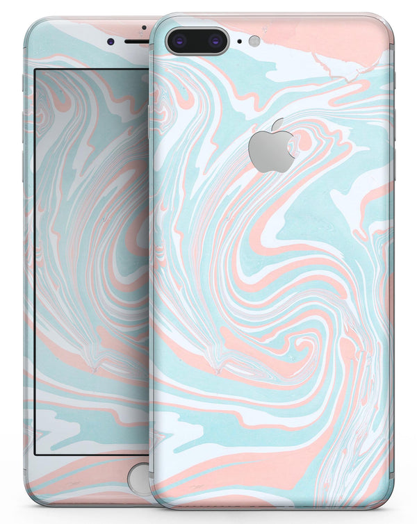 Marbleized Mint and Coral - Skin-kit for the iPhone 8 or 8 Plus