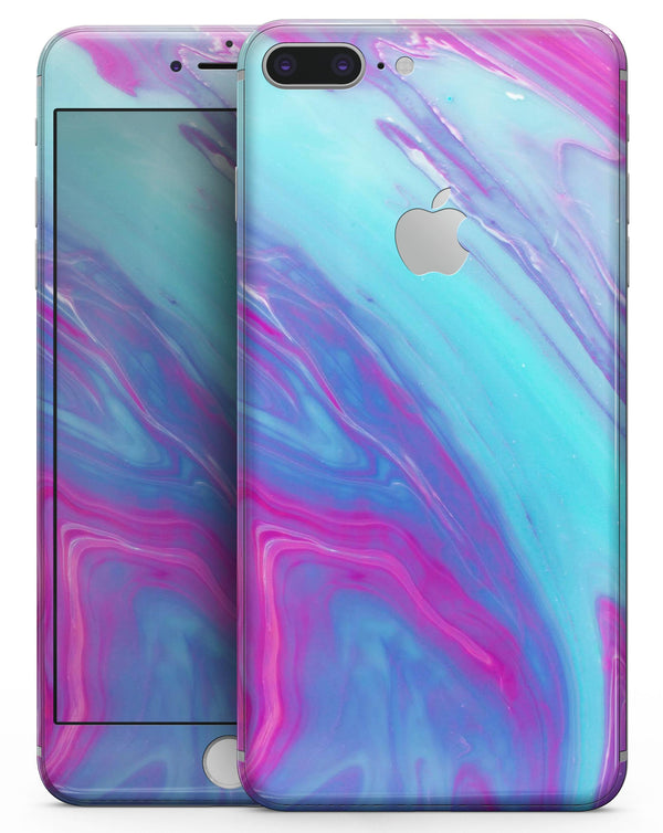 Marbleized Pink Ocean Blue v32 - Skin-kit for the iPhone 8 or 8 Plus