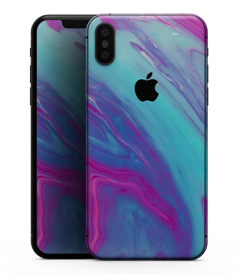 Marbleized Pink Ocean Blue v32 - iPhone XS MAX, XS/X, 8/8+, 7/7+, 5/5S/SE Skin-Kit (All iPhones Avaiable)
