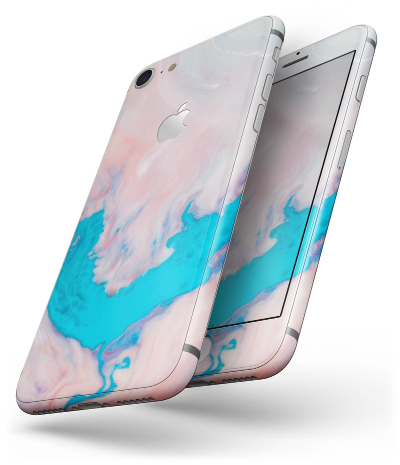 Marbleized Pink and Blue Paradise V322 - Skin-kit for the iPhone 8 or 8 Plus