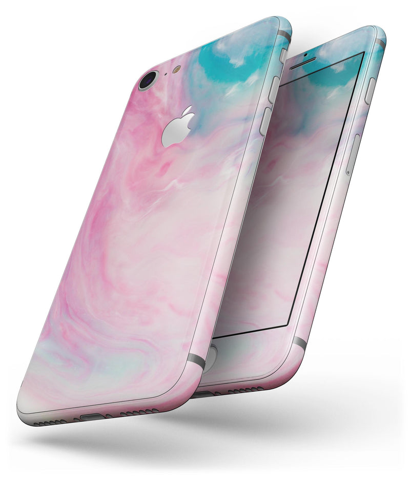 Marbleized Pink and Blue Paradise V712 - Skin-kit for the iPhone 8 or 8 Plus