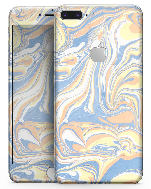 Marbleized Swirling Blue and Gold - Skin-kit for the iPhone 8 or 8 Plus