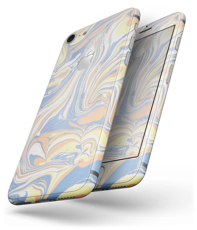 Marbleized Swirling Blue and Gold - Skin-kit for the iPhone 8 or 8 Plus