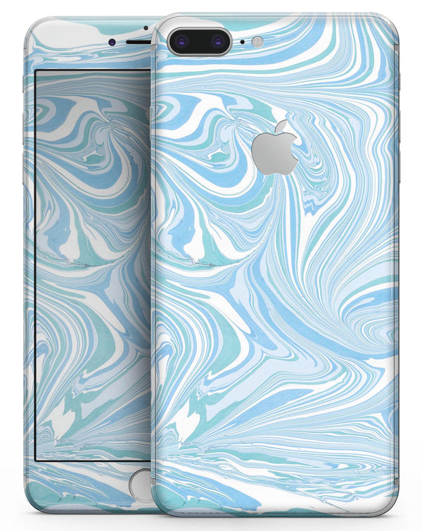 Marbleized Swirling Blues v52 - Skin-kit for the iPhone 8 or 8 Plus