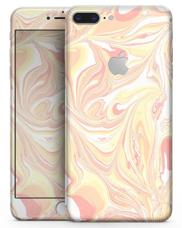 Marbleized Swirling Coral and Yellow - Skin-kit for the iPhone 8 or 8 Plus