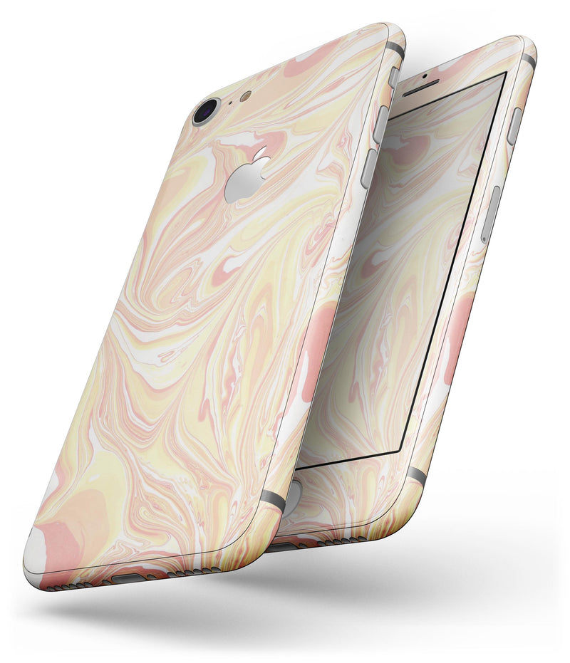 Marbleized Swirling Coral and Yellow - Skin-kit for the iPhone 8 or 8 Plus