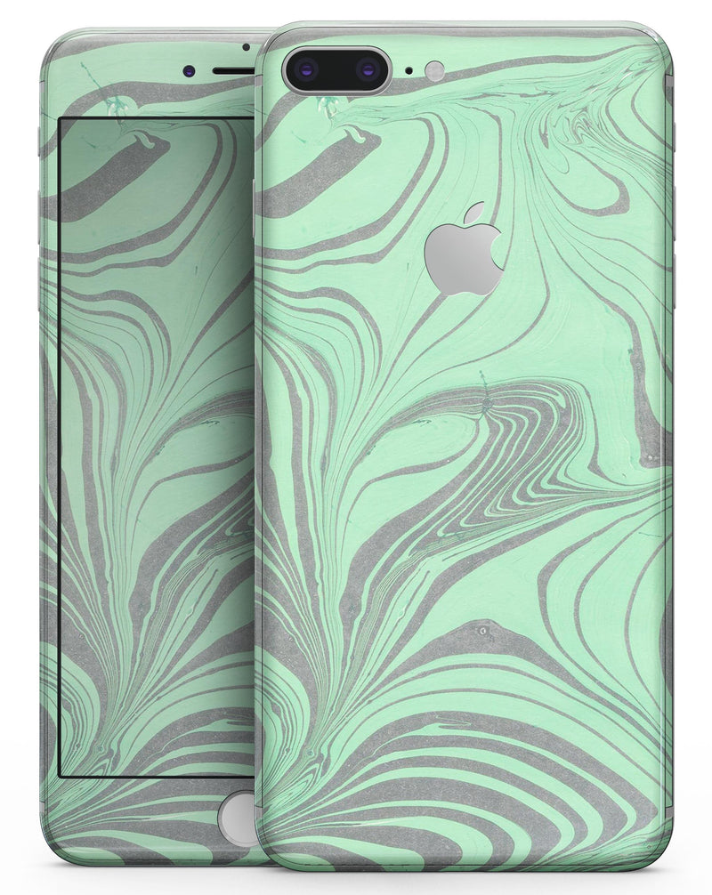 Marbleized Swirling Green and Gray - Skin-kit for the iPhone 8 or 8 Plus