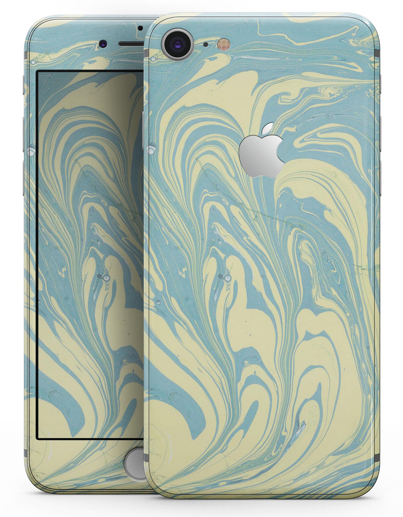 Marbleized Swirling Mint and Yellow - Skin-kit for the iPhone 8 or 8 Plus