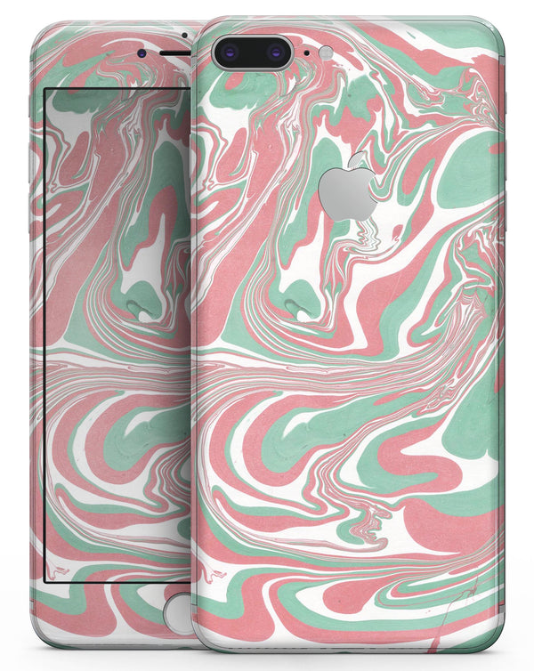 Marbleized Swirling Pink and Green - Skin-kit for the iPhone 8 or 8 Plus