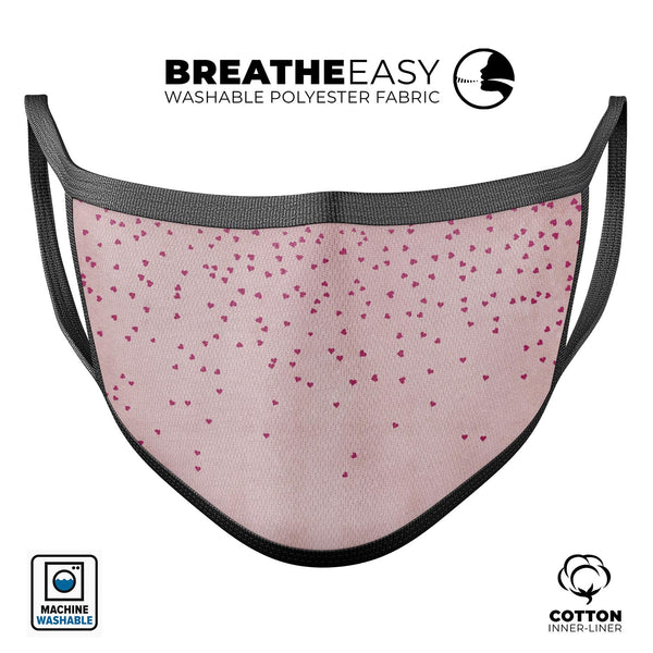 Mauve Hearts Over Pale Pink Watercolor  - Made in USA Mouth Cover Unisex Anti-Dust Cotton Blend Reusable & Washable Face Mask with Adjustable Sizing for Adult or Child