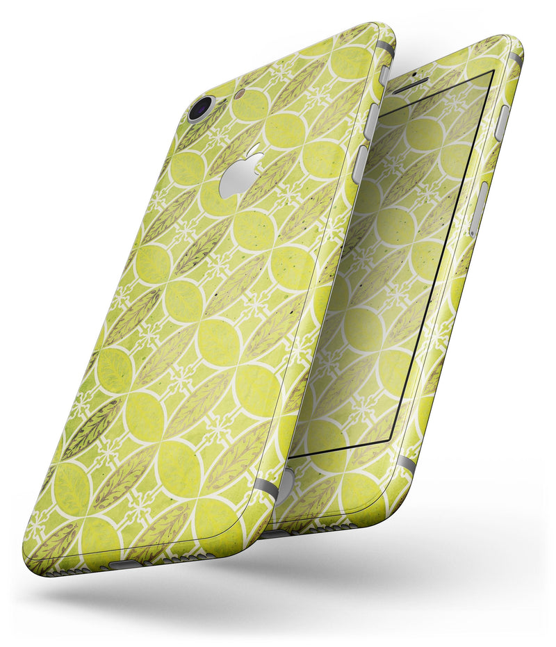 Micro Brown and Lime Green Overlapping Leaves - Skin-kit for the iPhone 8 or 8 Plus