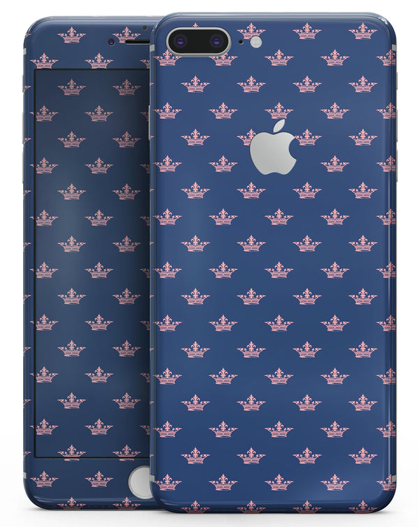 Micro Coral Crowns Over Navy - Skin-kit for the iPhone 8 or 8 Plus