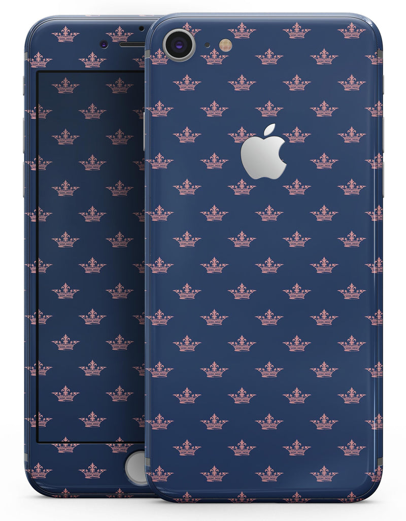 Micro Coral Crowns Over Navy - Skin-kit for the iPhone 8 or 8 Plus