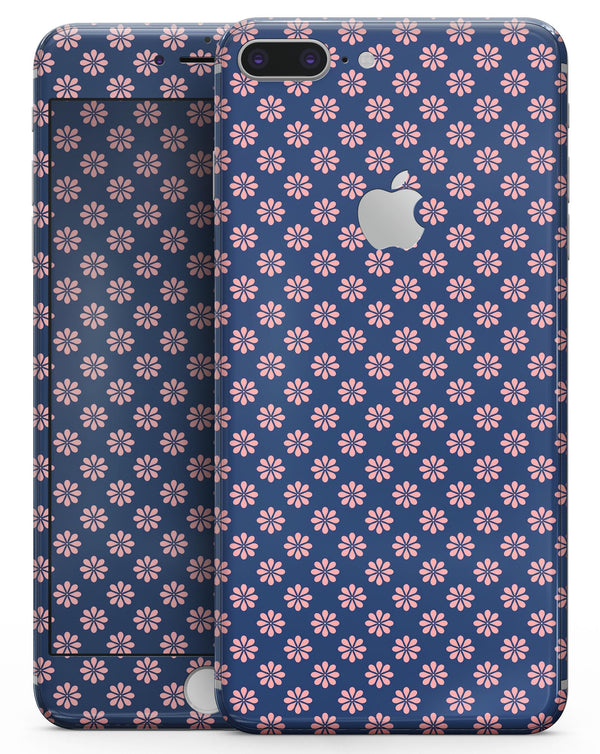 Micro Coral Flowers Over Navy - Skin-kit for the iPhone 8 or 8 Plus