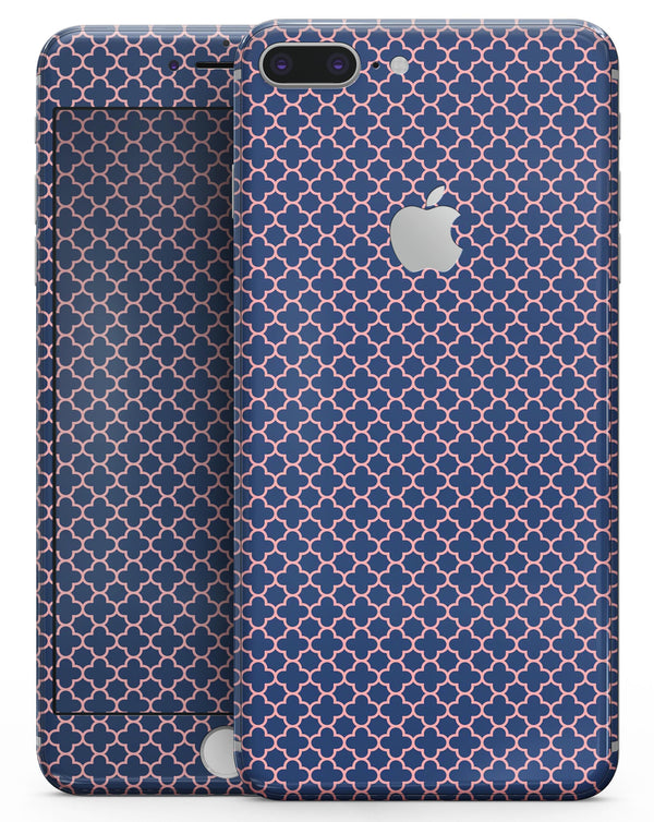 Micro Coral and Navy Quartrefoil - Skin-kit for the iPhone 8 or 8 Plus