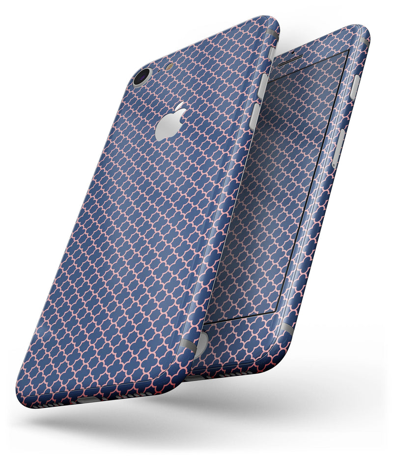 Micro Coral and Navy Quartrefoil - Skin-kit for the iPhone 8 or 8 Plus
