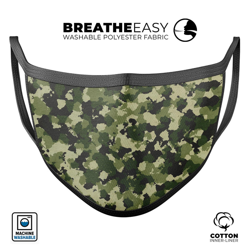 Military Camouflage V1 - Made in USA Mouth Cover Unisex Anti-Dust Cotton Blend Reusable & Washable Face Mask with Adjustable Sizing for Adult or Child