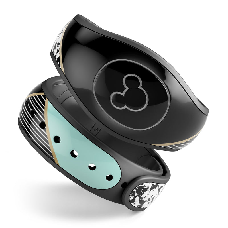 Minimalistic Mint and Gold Striped V1 - Full Body Skin Decal Wrap Kit for Disney Magic Band