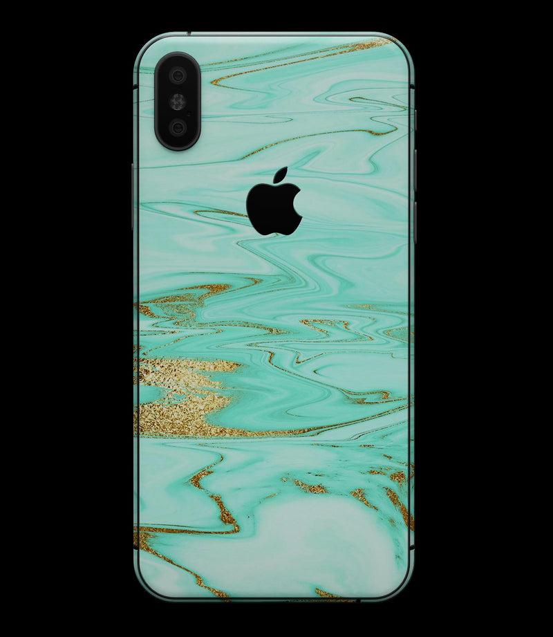 Mint Marble & Digital Gold Foil V11 - iPhone XS MAX, XS/X, 8/8+, 7/7+, 5/5S/SE Skin-Kit (All iPhones Avaiable)
