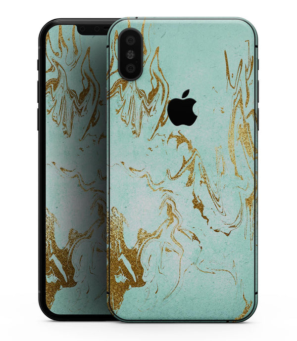 Mint Marble & Digital Gold Foil V1 - iPhone XS MAX, XS/X, 8/8+, 7/7+, 5/5S/SE Skin-Kit (All iPhones Avaiable)