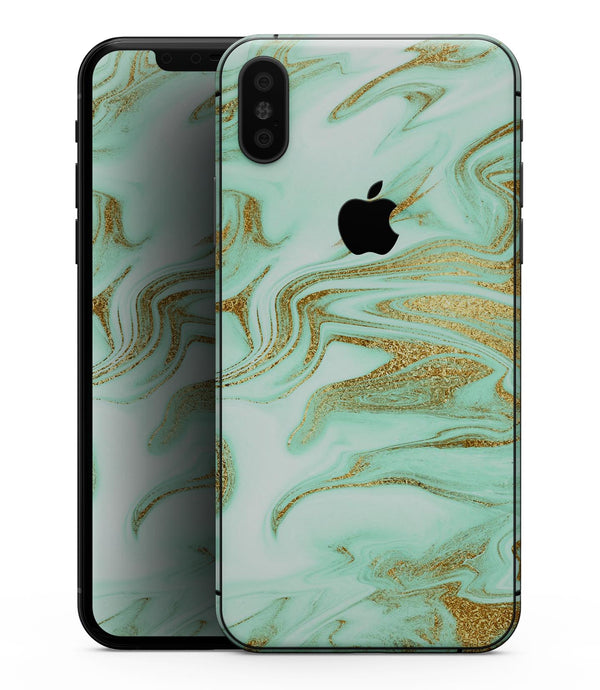 Mint Marble & Digital Gold Foil V4 - iPhone XS MAX, XS/X, 8/8+, 7/7+, 5/5S/SE Skin-Kit (All iPhones Avaiable)