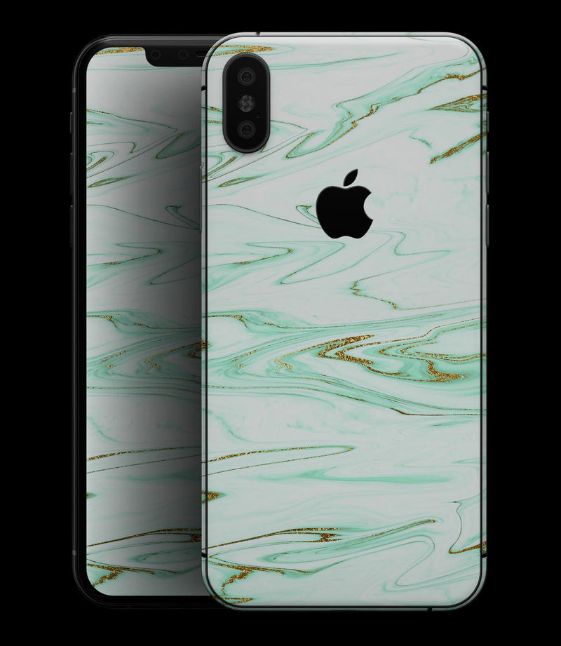 Mint Marble & Digital Gold Foil V7 - iPhone XS MAX, XS/X, 8/8+, 7/7+, 5/5S/SE Skin-Kit (All iPhones Avaiable)