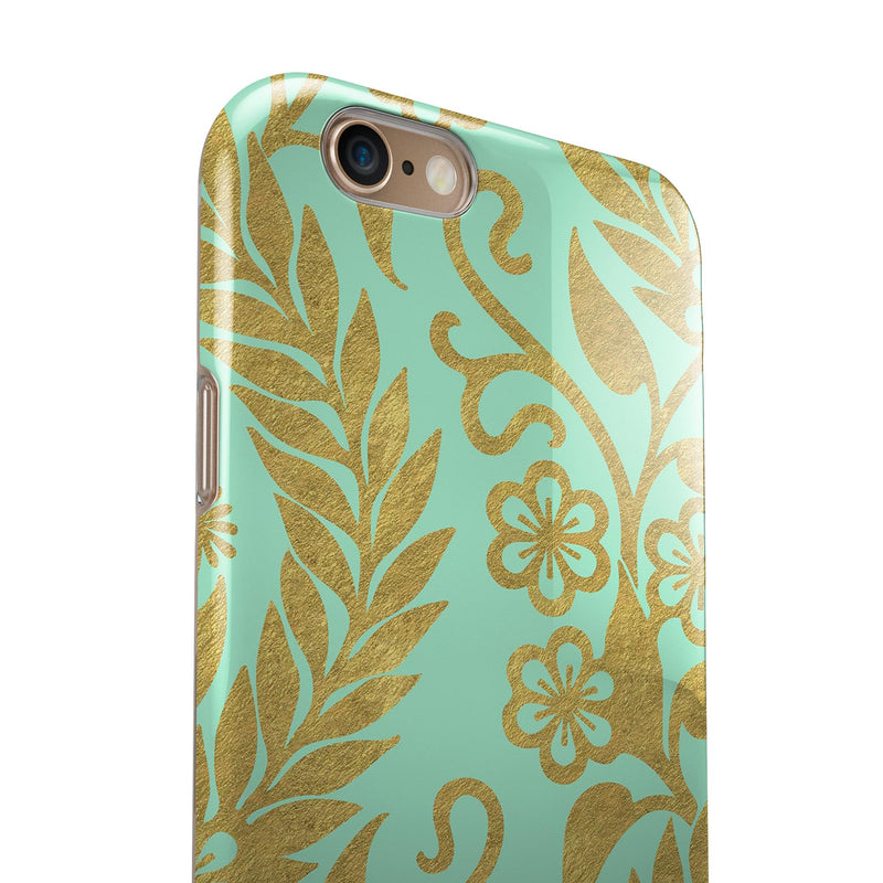 Mint and Gold Floral v9 iPhone 6/6s or 6/6s Plus 2-Piece Hybrid INK-Fuzed Case
