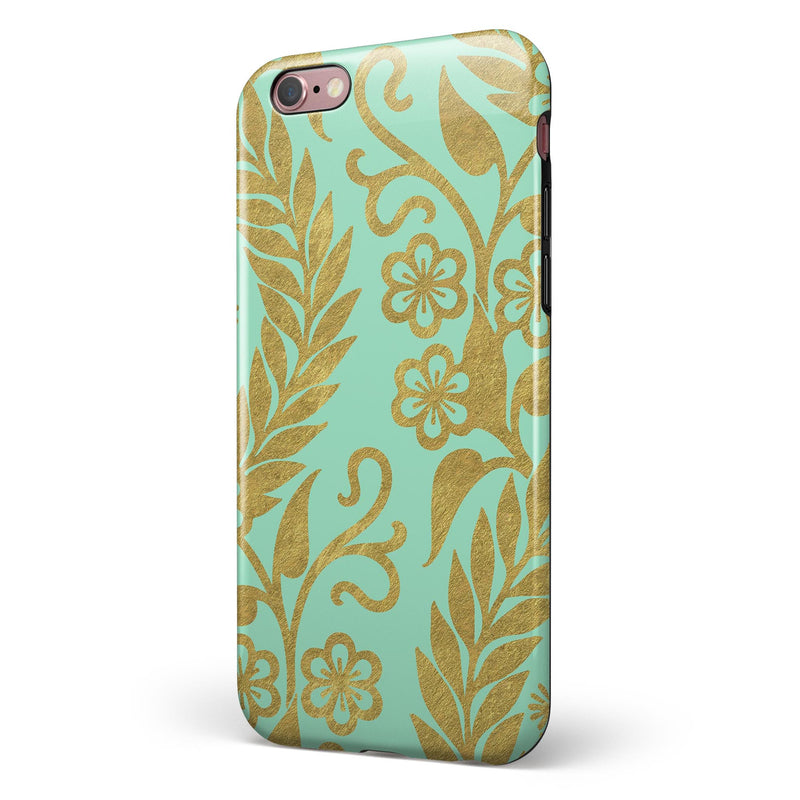 Mint and Gold Floral v9 iPhone 6/6s or 6/6s Plus 2-Piece Hybrid INK-Fuzed Case