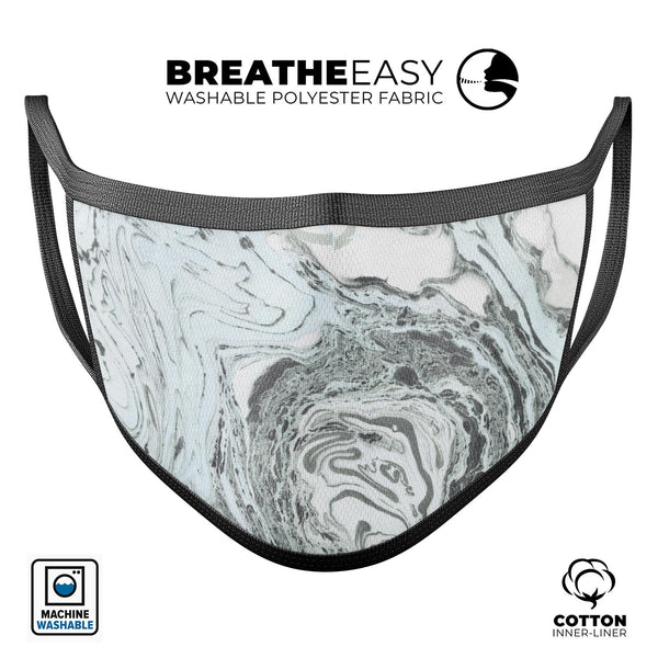 Mixtured Mint and Gray v3 Textured Marble - Made in USA Mouth Cover Unisex Anti-Dust Cotton Blend Reusable & Washable Face Mask with Adjustable Sizing for Adult or Child