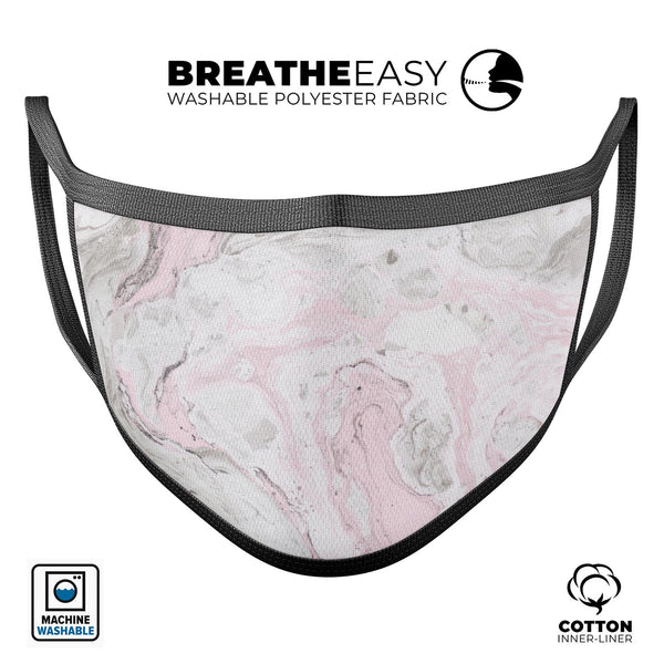 Mixtured Pink and Gray v4 Textured Marble - Made in USA Mouth Cover Unisex Anti-Dust Cotton Blend Reusable & Washable Face Mask with Adjustable Sizing for Adult or Child