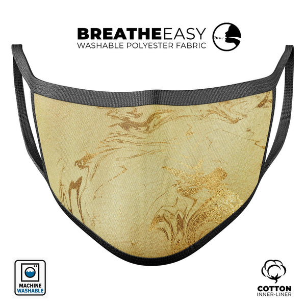 Molten Gold Digital Foil Swirl V10 - Made in USA Mouth Cover Unisex Anti-Dust Cotton Blend Reusable & Washable Face Mask with Adjustable Sizing for Adult or Child