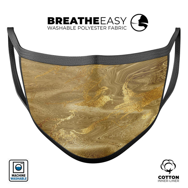 Molten Gold Digital Foil Swirl V4 - Made in USA Mouth Cover Unisex Anti-Dust Cotton Blend Reusable & Washable Face Mask with Adjustable Sizing for Adult or Child