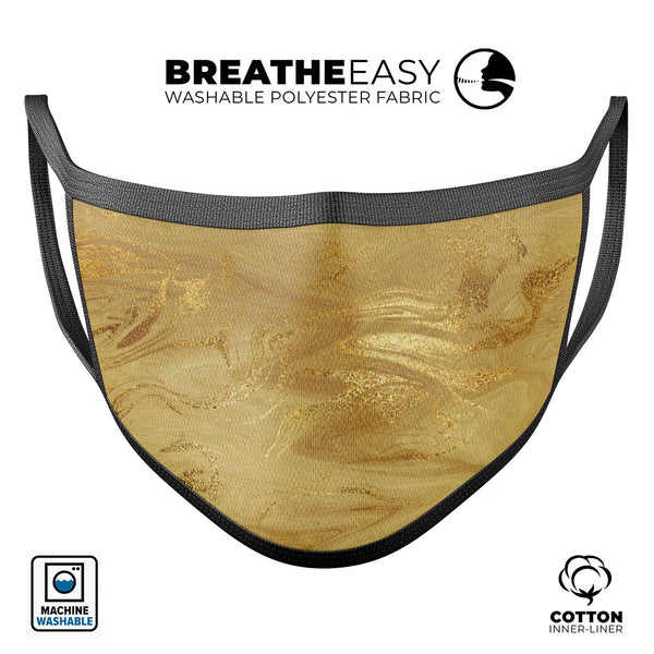 Molten Gold Digital Foil Swirl V5 - Made in USA Mouth Cover Unisex Anti-Dust Cotton Blend Reusable & Washable Face Mask with Adjustable Sizing for Adult or Child