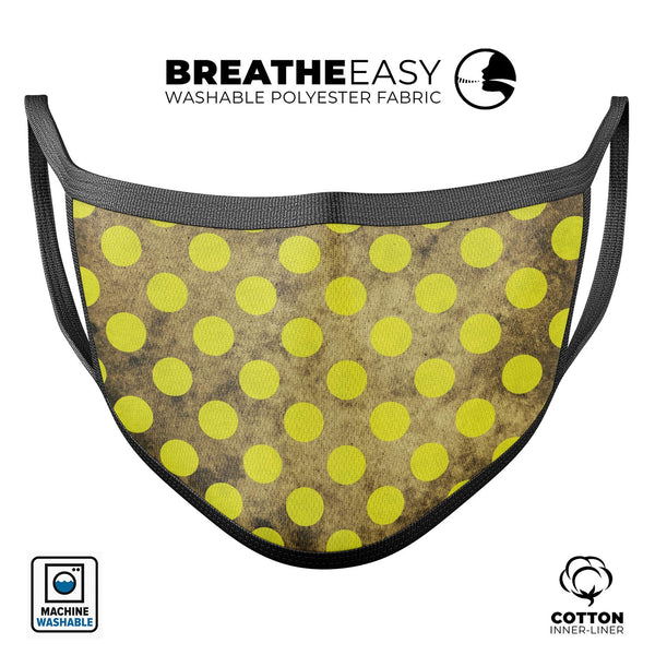 Mottled Black and Yellow Polkadots - Made in USA Mouth Cover Unisex Anti-Dust Cotton Blend Reusable & Washable Face Mask with Adjustable Sizing for Adult or Child