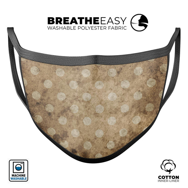 Mottled Brown and White Polkadots -7 - Made in USA Mouth Cover Unisex Anti-Dust Cotton Blend Reusable & Washable Face Mask with Adjustable Sizing for Adult or Child