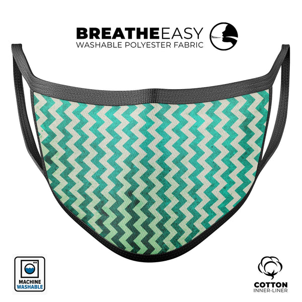 Multi-shades of Green Chevron Pattern - Made in USA Mouth Cover Unisex Anti-Dust Cotton Blend Reusable & Washable Face Mask with Adjustable Sizing for Adult or Child