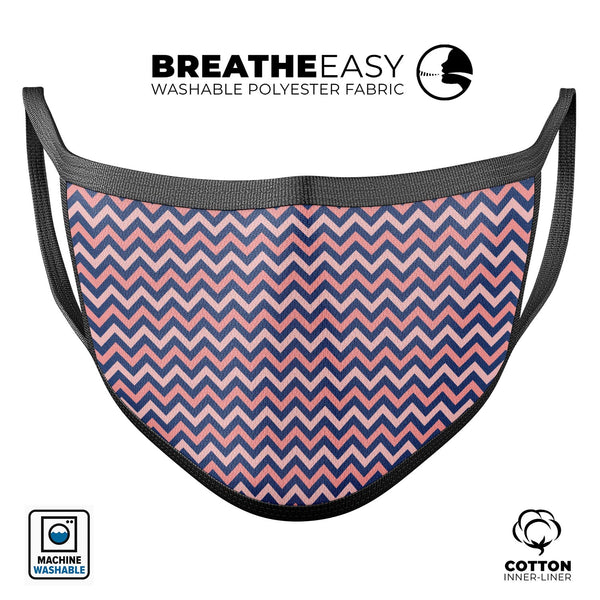 Multicolor Coral Chevron Pattern - Made in USA Mouth Cover Unisex Anti-Dust Cotton Blend Reusable & Washable Face Mask with Adjustable Sizing for Adult or Child