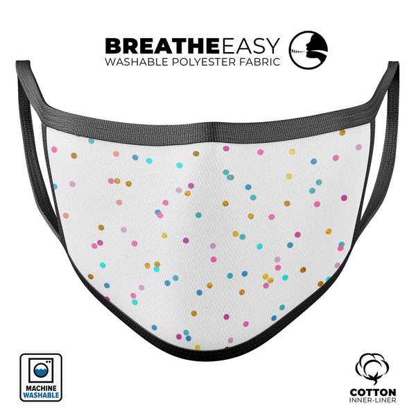 Multicolor Scattered Dots All Over - Made in USA Mouth Cover Unisex Anti-Dust Cotton Blend Reusable & Washable Face Mask with Adjustable Sizing for Adult or Child