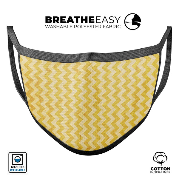 Mustard Yellow Chevron Pattern - Made in USA Mouth Cover Unisex Anti-Dust Cotton Blend Reusable & Washable Face Mask with Adjustable Sizing for Adult or Child