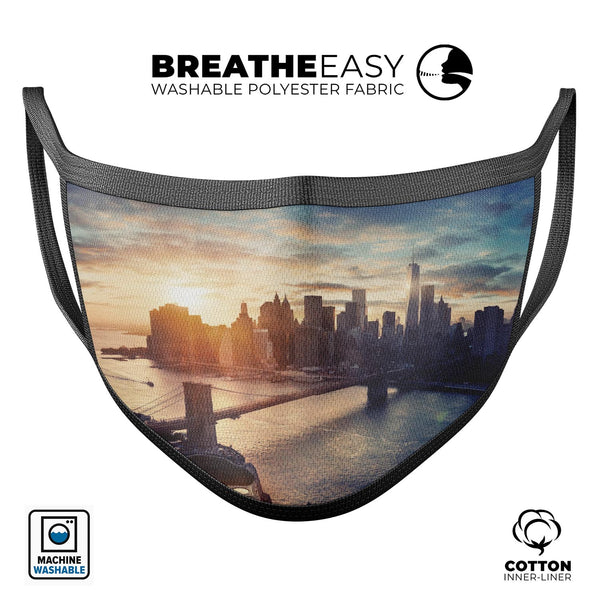 NYC Sunset Eve - Made in USA Mouth Cover Unisex Anti-Dust Cotton Blend Reusable & Washable Face Mask with Adjustable Sizing for Adult or Child