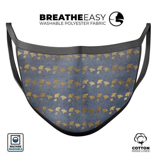 Navy Gold Foil v13 - Made in USA Mouth Cover Unisex Anti-Dust Cotton Blend Reusable & Washable Face Mask with Adjustable Sizing for Adult or Child
