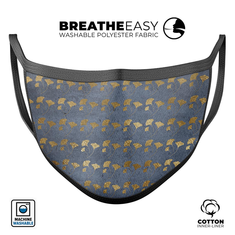 Navy Gold Foil v13 - Made in USA Mouth Cover Unisex Anti-Dust Cotton Blend Reusable & Washable Face Mask with Adjustable Sizing for Adult or Child