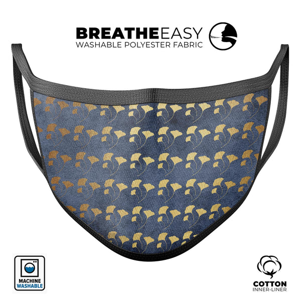 Navy Gold Foil v4 - Made in USA Mouth Cover Unisex Anti-Dust Cotton Blend Reusable & Washable Face Mask with Adjustable Sizing for Adult or Child
