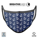 Navy and White Micro Anchors - Made in USA Mouth Cover Unisex Anti-Dust Cotton Blend Reusable & Washable Face Mask with Adjustable Sizing for Adult or Child