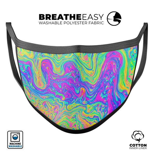 Neon Color Swirls V2 - Made in USA Mouth Cover Unisex Anti-Dust Cotton Blend Reusable & Washable Face Mask with Adjustable Sizing for Adult or Child